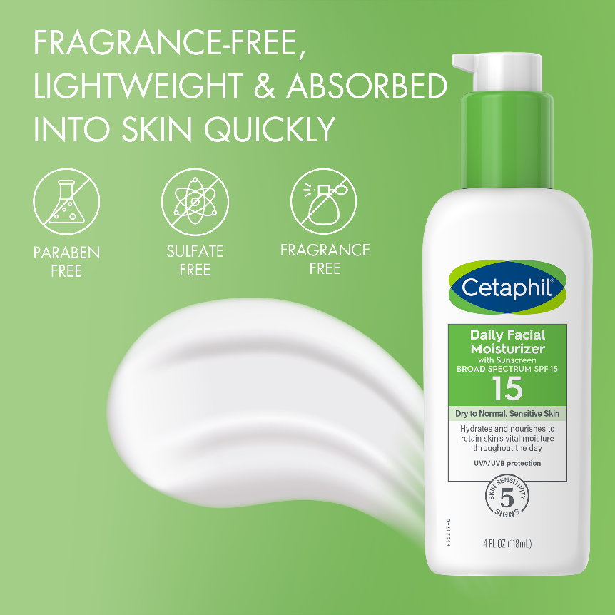 Cetaphil Daily Facial Moisturizer SPF 15 giúp bảo vệ da toàn diện khỏi ánh nắng